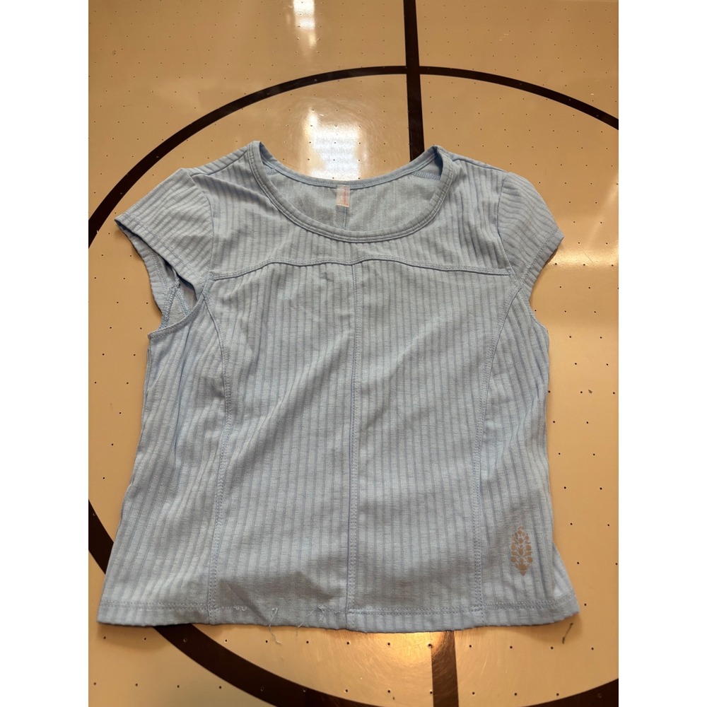 304 Free People Movement Ribbed Cap Sleeve Top Light Blue Scoop Neck XS
